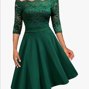 Emerald green off-shoulder cocktail dress